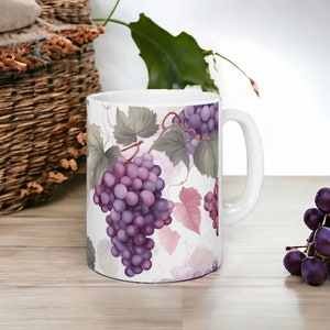 Purple Grapes Coffee Mug | 11oz | Vines | Kitchen Decor | Wine Lover Gift | Grapevine | Botanical | Vineyard Theme | Harvest Vibes | Gift