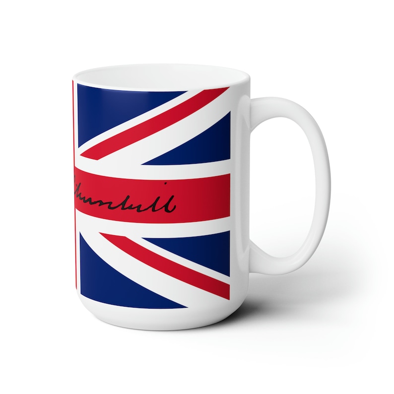 Winston Churchill Signature Union Jack Coffee Mug 15 Oz Patriotic