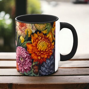 Chrysanthemum Coffee Mug | 11oz | Floral Design | Tea Cup | Fall Vibes | Nature Inspired | Flower Lover Gift | Vintage| Colorful Blossoms