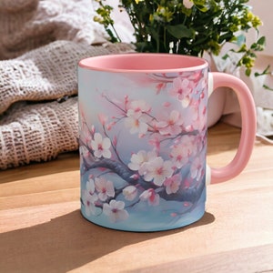 Watercolor Cherry Blossom Coffee Mug | 11oz | Nature Inspired | Tea Cup | Botanical Decor | Gift for Gardeners | Mother&#39;s Day Gift | Spring