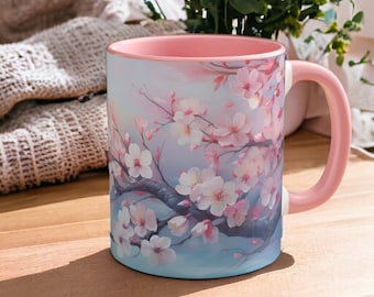 Watercolor Cherry Blossom Coffee Mug | 11oz | Nature Inspired | Tea Cup | Botanical Decor | Gift for Gardeners | Mother&#39;s Day Gift | Spring