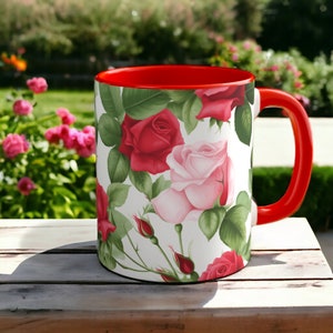 Rosa vermelha caneca de café | 11 onças | | Botões de Rosa | Botânico | Xícara de Chá | Tema Jardim | Presente Romântico | Presente de Dia das Mães | Estilo Vintage | Floresce