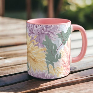 Chrysanthemum Coffee Mug | 11oz | Floral Design | Tea Cup | Spring Vibes | Nature Inspired | Flower Lover Gift | Vintage | Colorful Blossoms