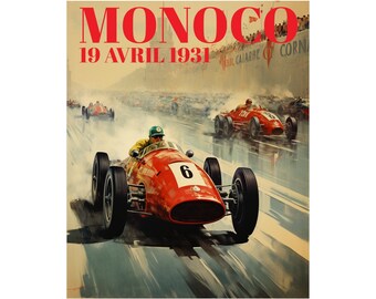 Vintage F1 poster, Monoco racing 1931. Grand prix. car wall art, Gift for him