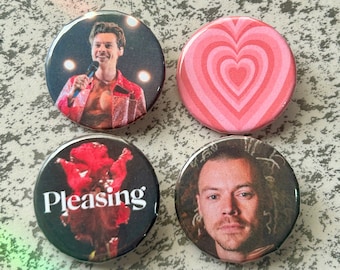 Harry Styles Merch Button Pin or Magnet Set -- HSLOT, Harry’s House, Pleasing *Set of 4*