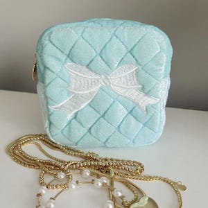 sac en velours bleu avec nœud (prêt à être expédié)