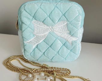 blue bow velvet bag ( Ready to ship)