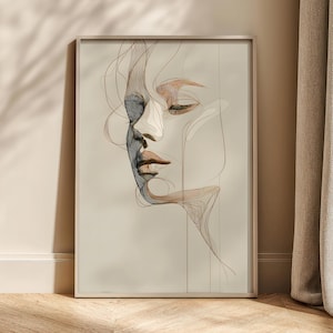 Line Art Frau Gesicht Profil | Abstrakte Japandi Wandkunst (Digitaler Download)