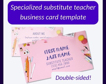 Pink Substitute Teacher Business Card Template (Canva, Digital Download)