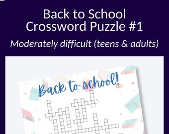 HARD! Back to school crossword puzzle game for teens or adults!