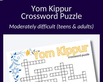 Yom Kippur Crossword Puzzle: Jewish Learning Game (Digital Download)