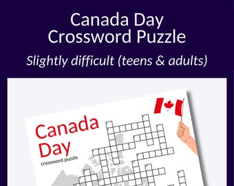 Canada Day Crossword Puzzle: Teen & Adult Activity (Digital Download)