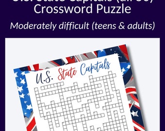 U.S. State Capitals Crossword Puzzle: Patriotic Family Game (Digital Download)