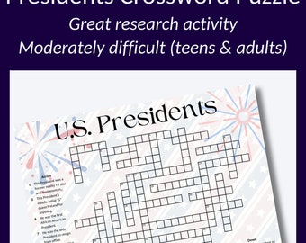 US Presidents Crossword Puzzle: History Game for Teens/Adults (Digital Download)
