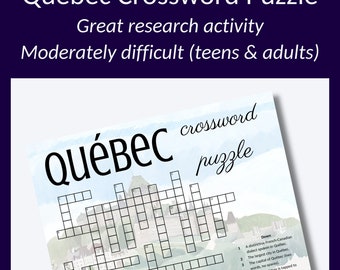 Québec Trivia Crossword Puzzle: Educational Travel Game (Digital Download)