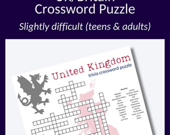UK Trivia Crossword Puzzle: British Learning Activity (Digital Download)