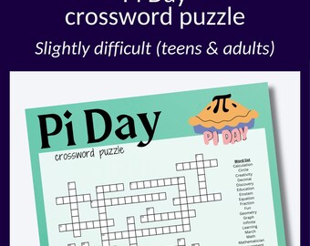 Pi Day cross word puzzle game for teenagers or party game!