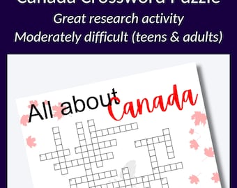 Canada Trivia Crossword Puzzle: Fun Canadian Facts (Digital Download)