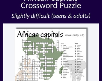 African Capitals Crossword Puzzle: Geography Game (Digital Download)