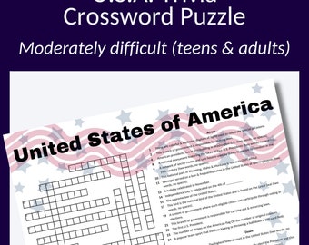 USA Trivia Crossword Puzzle: Family Game, 4th of July (Digital Download)