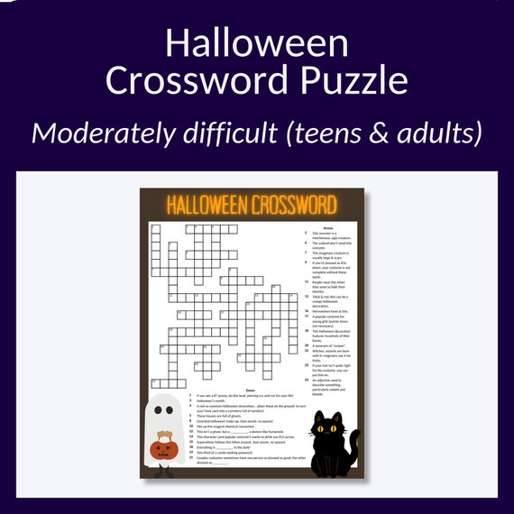 Halloween Crossword Puzzle: Spooky Brain Teaser (Digital Download)