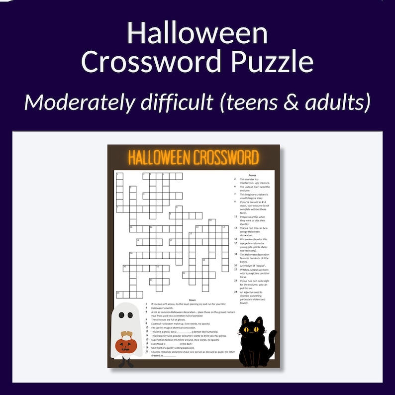 Halloween Crossword Puzzle. Moderately difficult (teens & adults)