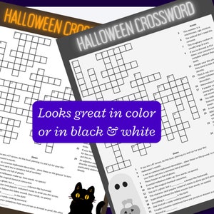 Photo: One Halloween-themed crossword puzzle. Text on image: Halloween crossword. Looks great in color or in black & white.