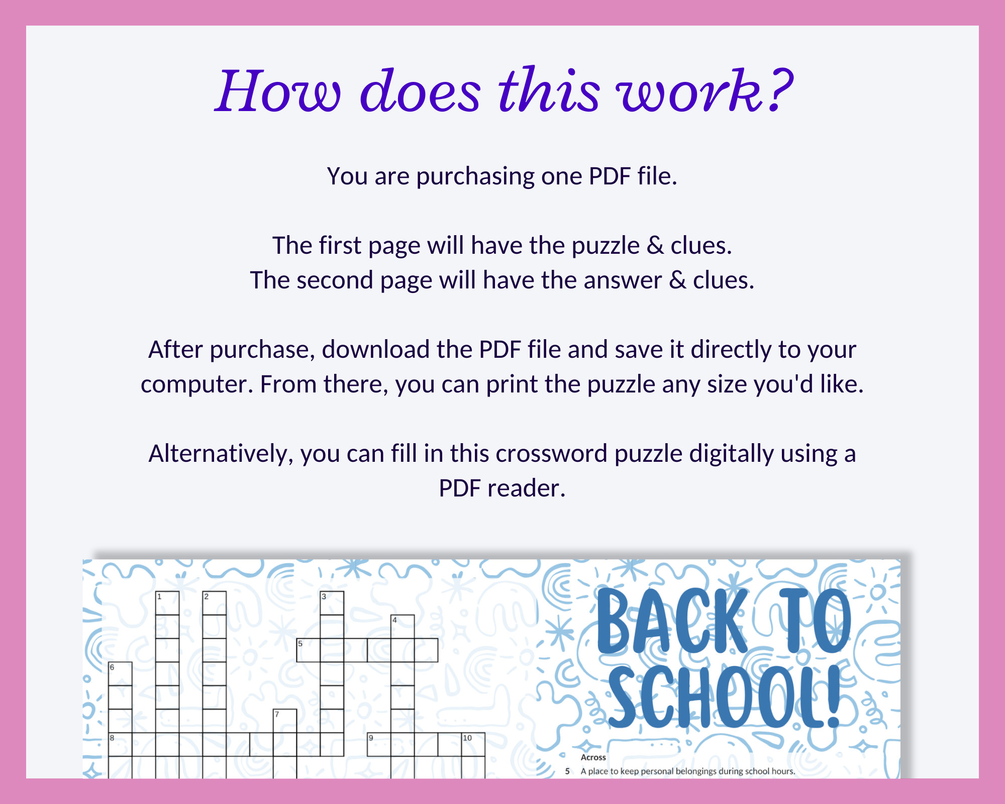 Back to School Crossword 2 Puzzle Word Game. Great for Substitute Teachers or Substitute Teacher