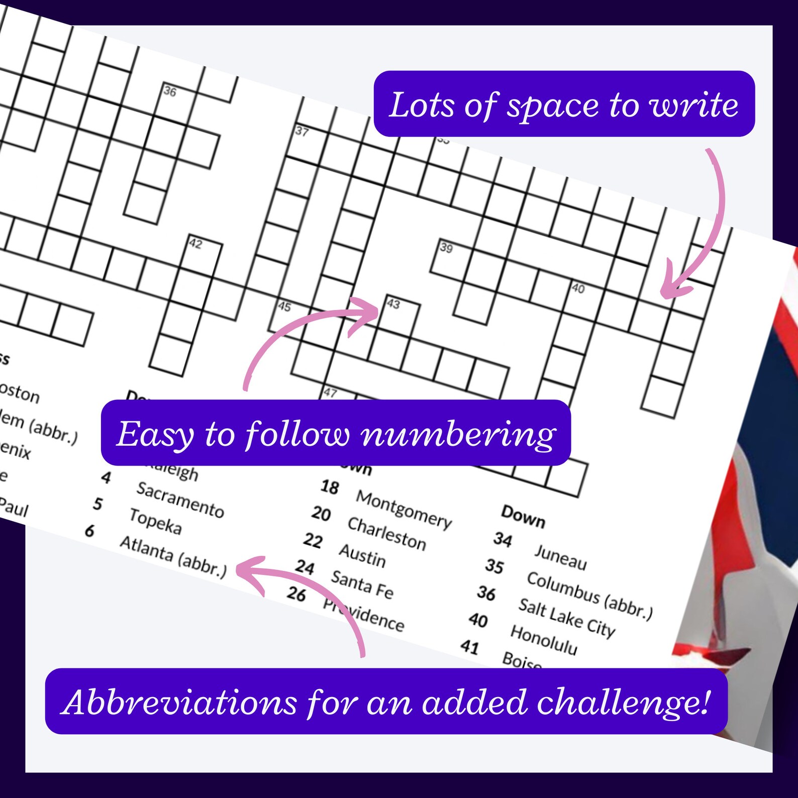 U S State Capital Crossword Puzzle Including All 50 States Great July U S State Capital Crossword Puzzle Including All 50 States Great July