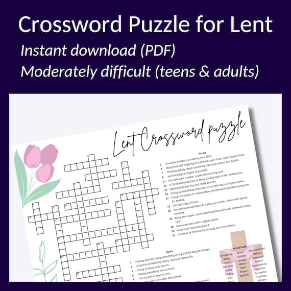 Hard lent crossword game for teens and adults - perfect for easter ...