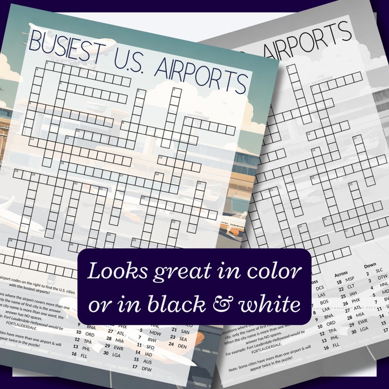 U.S. Airport Crossword Puzzle clues Are IATA Airport Codes. Great for