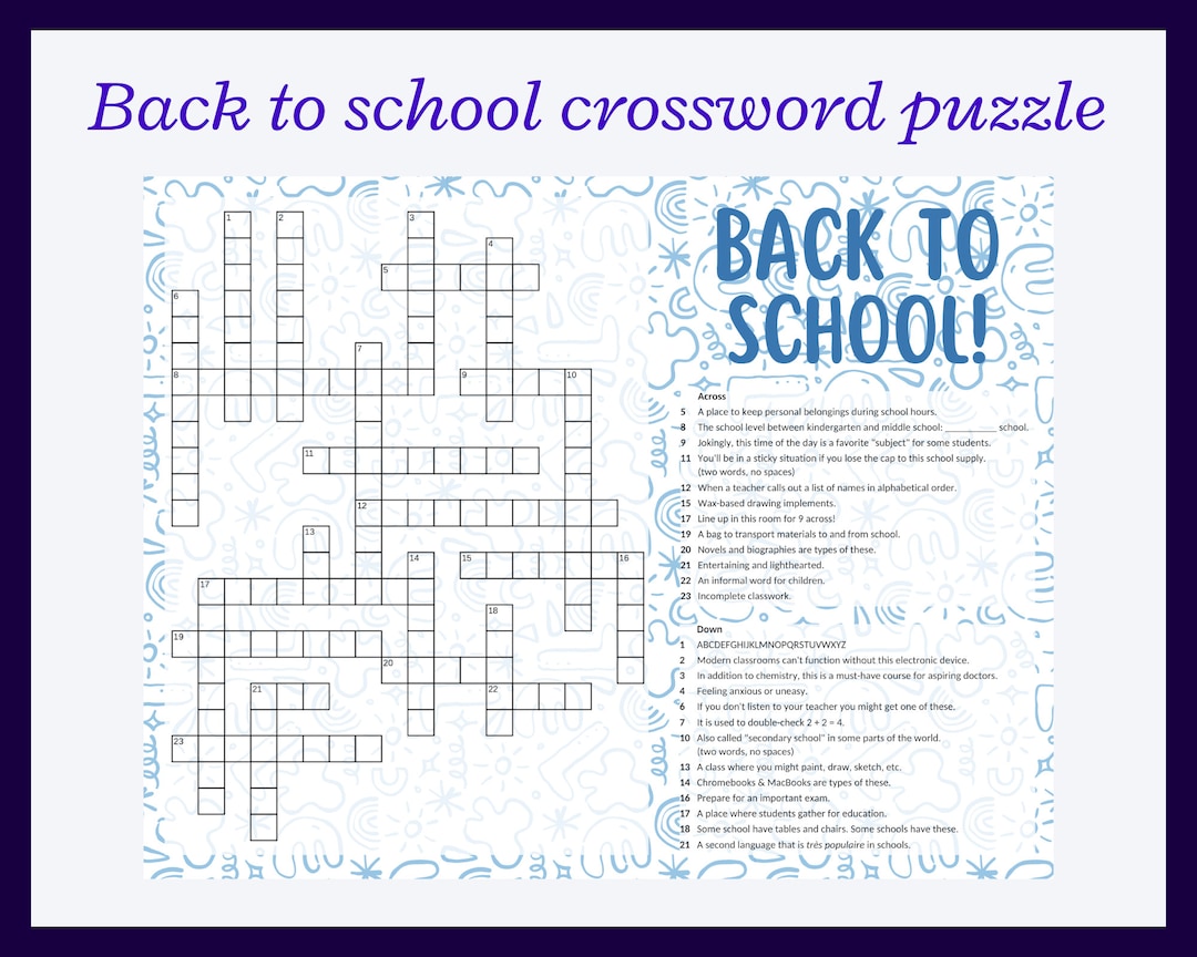 Back to School Crossword 2 Puzzle Word Game. Great for Substitute