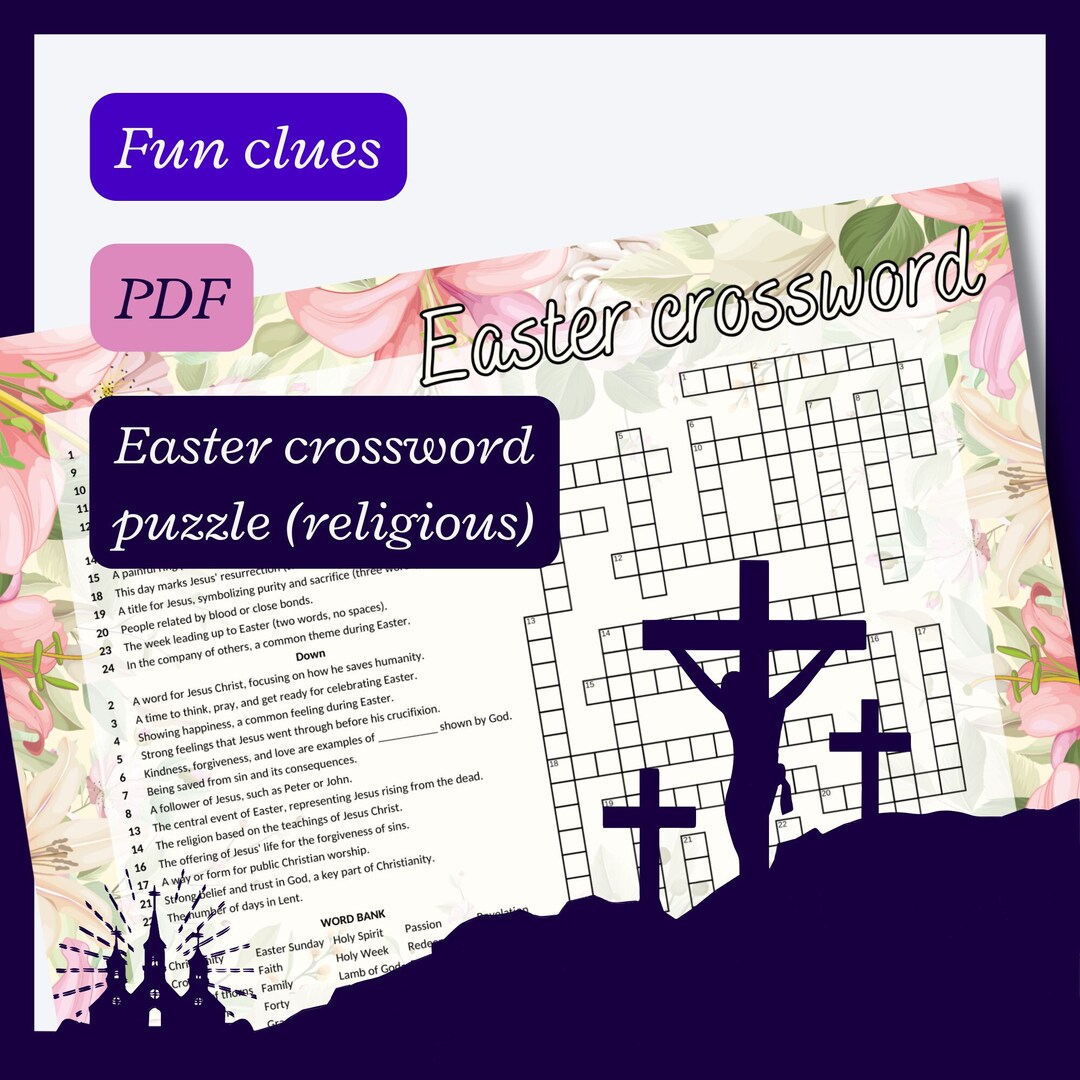 Easter Crossword Puzzle for Parties or to Build Vocabulary. Perfect Religious Activity for