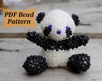 3Dビーズパターンのパンダ。ビーズ細工のチュートリアル、編みぐるみ人形のパターン。簡単な3D動物の作り方。