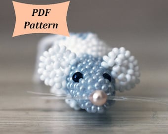 Bead tutorial rat. How to weave beads rat pdf pattern. Beaded animal rat Beaded keychain pattern Bead book Keychain pdf keychain animal