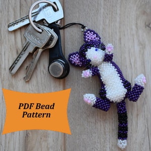 Beading tutorial. How to make cat pdf pattern. Beaded patterns of beaded keychain. Beads animals decor Beaded cat Beaded animal