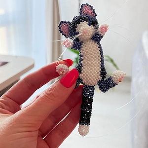 Zelfstudie kralen. Hoe maak je een pdf-patroon voor katten. Kralenpatronen van een sleutelhanger met kralen. Kralen dierendecor Kat met kralen Dier met kralen afbeelding 2