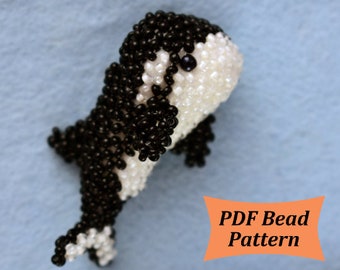 Killer whale pattern, 3d beading pattern, sea pattern, killer whale tutorial. How to make killer whale shark. Beaded Whale lover gift.