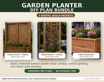 Paquete de maceteros de jardín, planos de carpintería para bricolaje, enrejado de pantalla de privacidad, caja de cedro, descarga digital para exteriores.