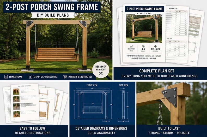 2-post Porch Swing Frame DIY Build Plans, Outdoor Woodworking Guide ...