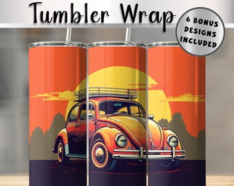 VW Bug Bus Tumbler Wrap 20 oz Straight and Tapered Tumbler Sublimation Design PNG Digital Download NOT Seamless Pop Art vw Friend Gift