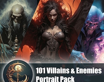 DnD Villains, Enemies 101 NPC Portrait pack. Perfect for Dungeons and Dragons | Pathfinder | and more! Dungeon Masters look no further! D&D
