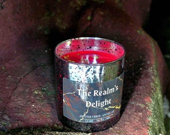La Delizia del Regno / Candela profumata da 227 g / Fragranza Vaniglia, Ambra e Fumo / Ispirata a Rhaenyra Targaryen della Casa del Drago