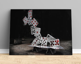 Playing Cards Canvas, Gambling Wall Decor, Casino Wall Art, Black Canvas, Stringed Poker Paper Wall Decor, Gamer Room Canvas, Office canvas