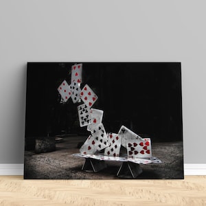 Spielkarten Leinwand, Glücksspiel Wanddekor, Kasino Wandkunst, schwarze Leinwand, Stringed Poker Papier Wanddekor, Spielzimmer Leinwand, Büro Leinwand