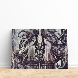 Akron Giger Canvas, Baphomet Canvas, Hans Rudi Giger Canvas, Surreal Art Canvas, Satanic Canvas, Satan Wall Decor, Goth Canvas,Gothic Canvas