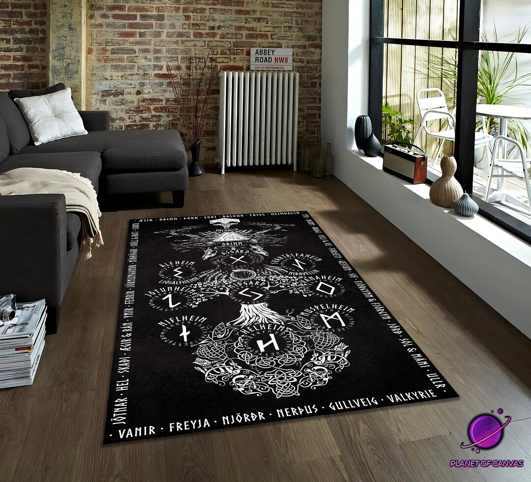 Norse Rug Viking Rug Odin Yggdrasil Carpet, Norse Mythology Decor, Nordic Rune ...
