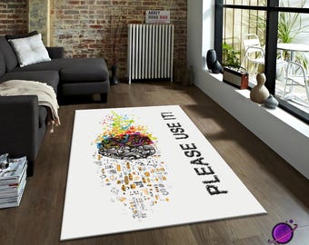 Alfombra con diseño abstracto de cerebro, alfombra creativa y colorida, tapiz de arte moderno, decoración psicodélica para el suelo, alfombra contemporánea única para el hogar.
