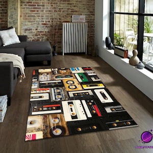 Cassette tape rug, retro music carpet, 80s 90s decor rug, vintage mixtape mat, colorful music lover rug, nostalgic floor design rug