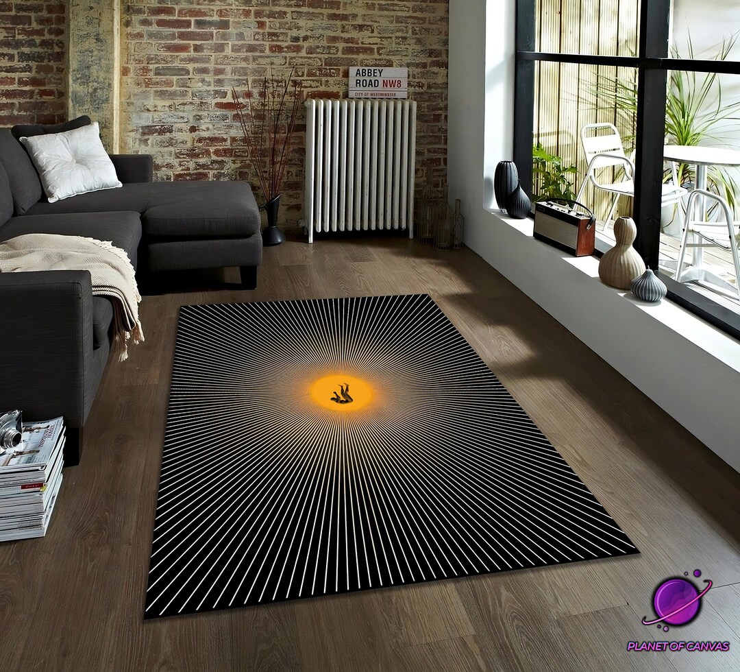 Falling Man Optical Illusion Rug, Surreal Black and Orange Abstract Art ...